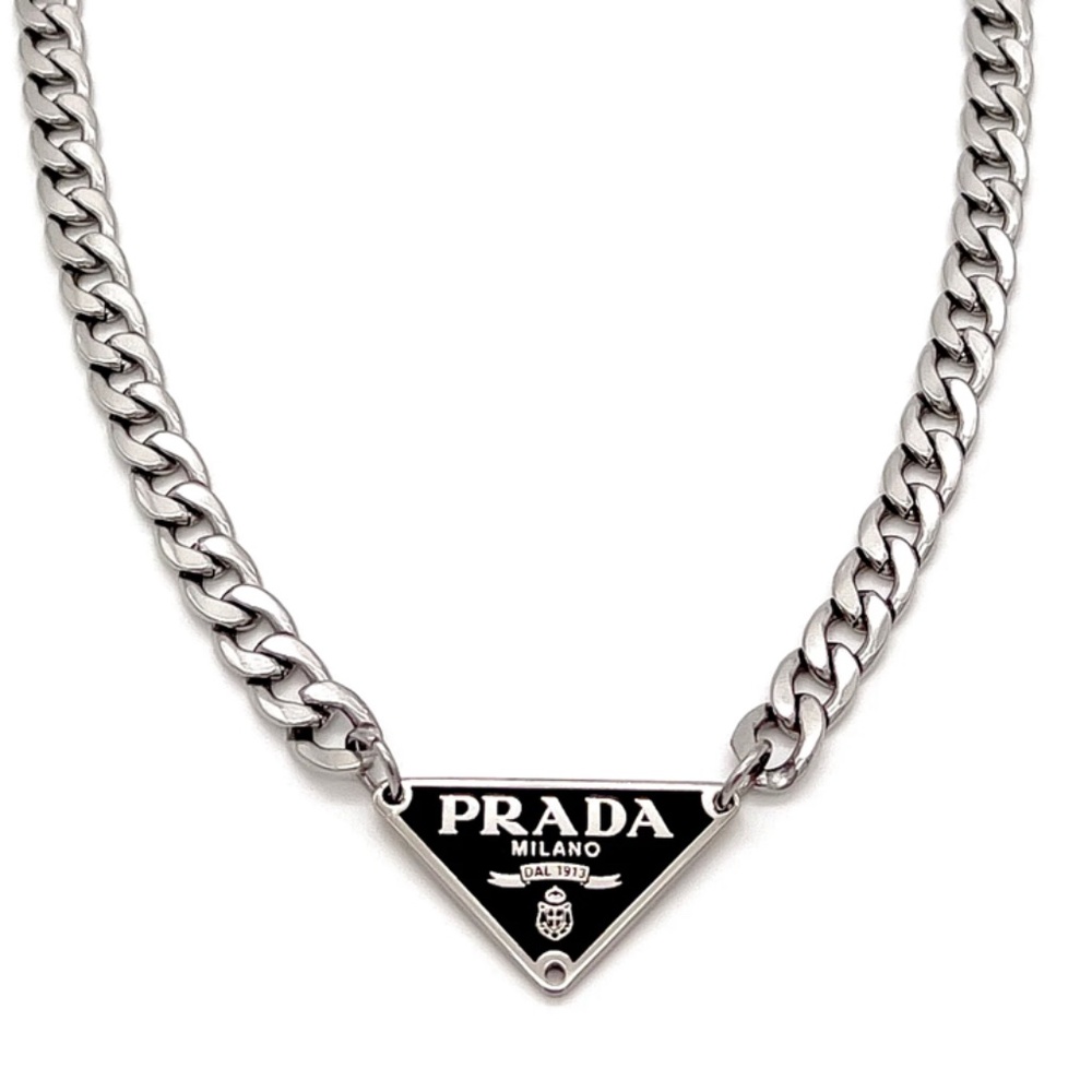Prada triangle black chain necklace